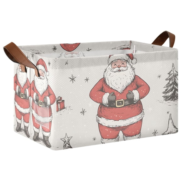 Yayeee Foldable Storage Basket for Shelves with Handles Waterproof Cloth Bins, Beige Christmas Santa
