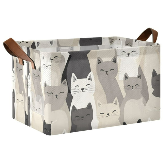 Yayeee Foldable Storage Basket for Shelves with Handles Waterproof Cloth Bins, Beige Cute Cats