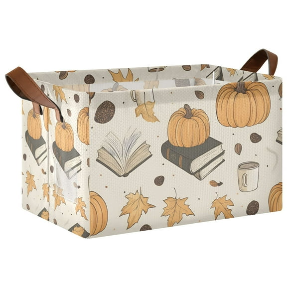Yayeee Foldable Storage Basket for Shelves with Handles Waterproof Cloth Bins, Beige Fall Books