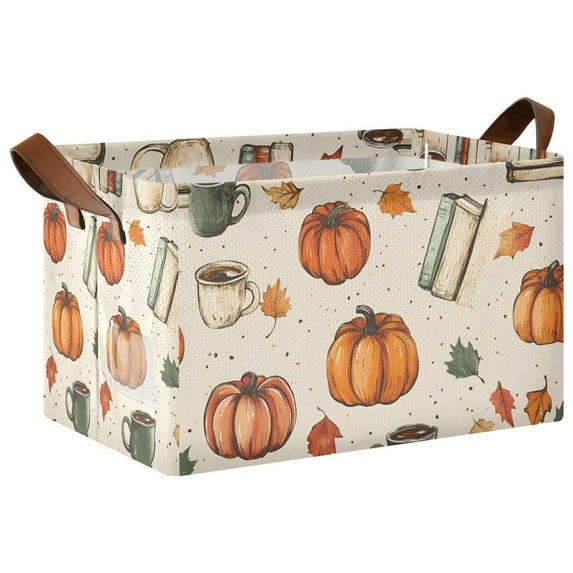 Yayeee Foldable Storage Basket for Shelves with Handles Waterproof Cloth Bins, Beige Fall Coffee