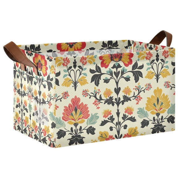 Yayeee Foldable Storage Basket for Shelves with Handles Waterproof Cloth Bins, Beige Floral