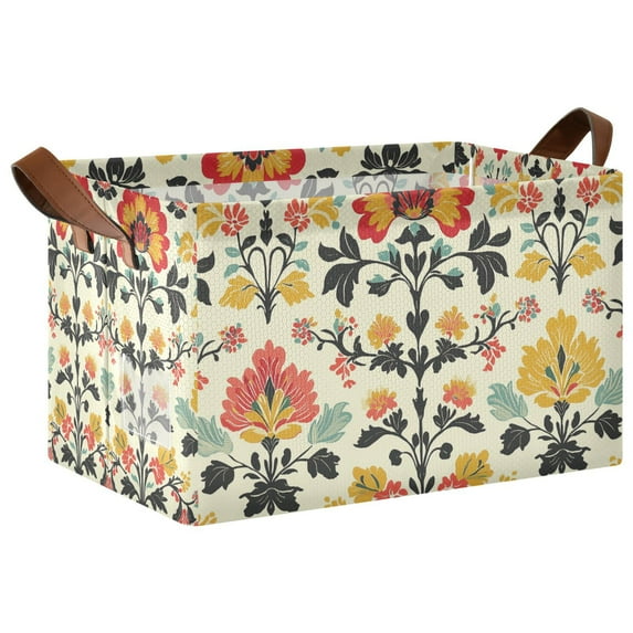 Yayeee Foldable Storage Basket for Shelves with Handles Waterproof Cloth Bins, Beige Floral