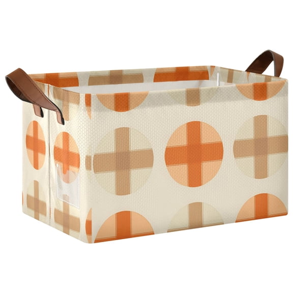 Yayeee Foldable Storage Basket for Shelves with Handles Waterproof Cloth Bins, Beige Geometric Pattern