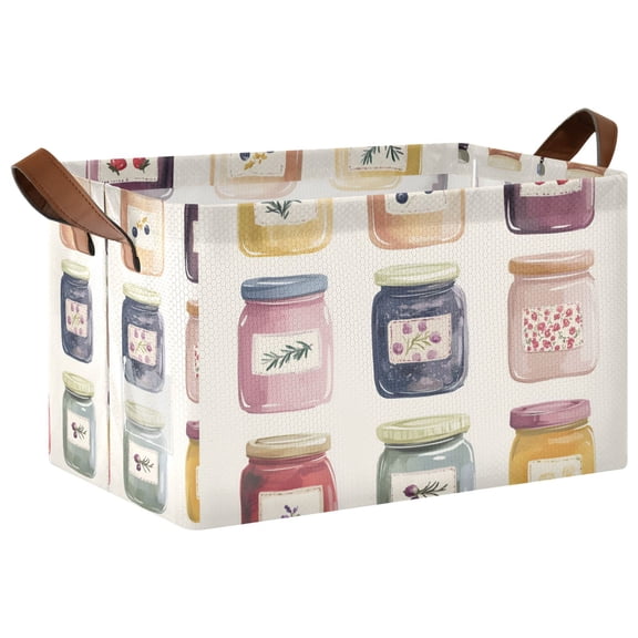 Yayeee Foldable Storage Basket for Shelves with Handles Waterproof Cloth Bins, Beige Jam Jars