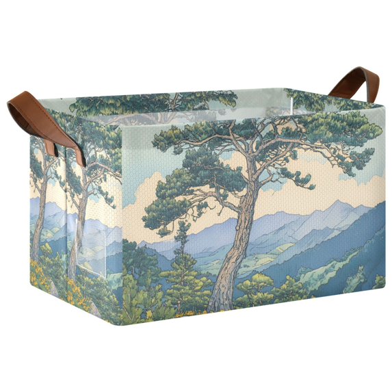 Yayeee Foldable Storage Basket for Shelves with Handles Waterproof Cloth Bins, Beige Mountain