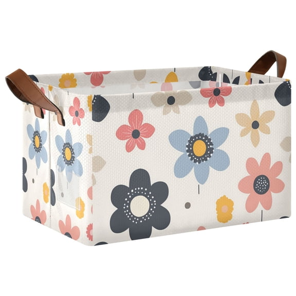 Yayeee Foldable Storage Basket for Shelves with Handles Waterproof Cloth Bins, Beige Retro Flower