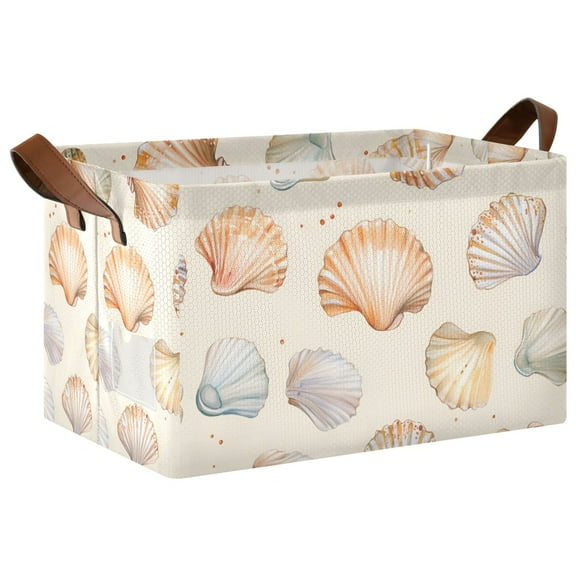 Yayeee Foldable Storage Basket for Shelves with Handles Waterproof Cloth Bins, Beige Seashell