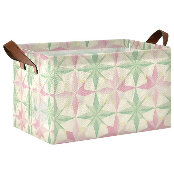 Yayeee Foldable Storage Basket for Shelves with Handles Waterproof Cloth Bins, Beige Symmetrical Stars