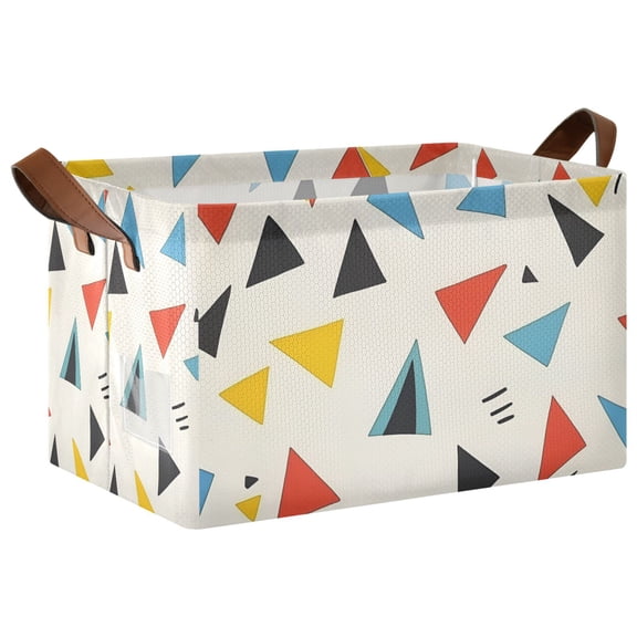 Yayeee Foldable Storage Basket for Shelves with Handles Waterproof Cloth Bins, Beige Triangles