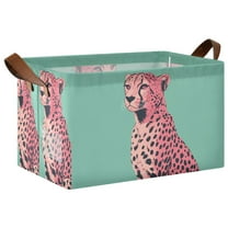 Yayeee Foldable Storage Basket for Shelves with Handles Waterproof Cloth Bins, Big Pink Cheetah