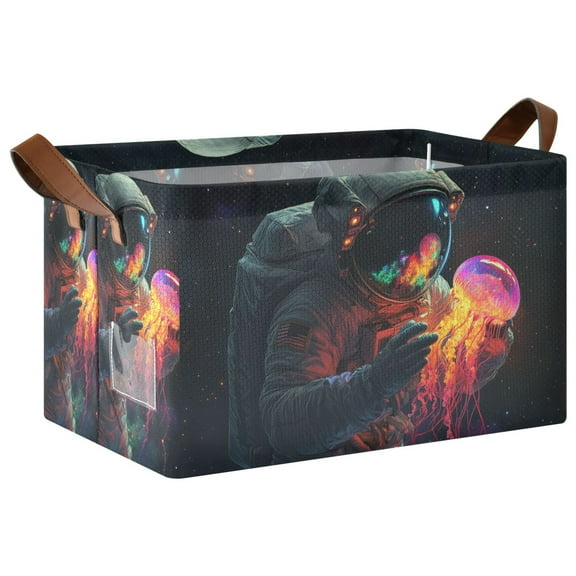 Yayeee Foldable Storage Basket for Shelves with Handles Waterproof Cloth Bins, Black Astronaut