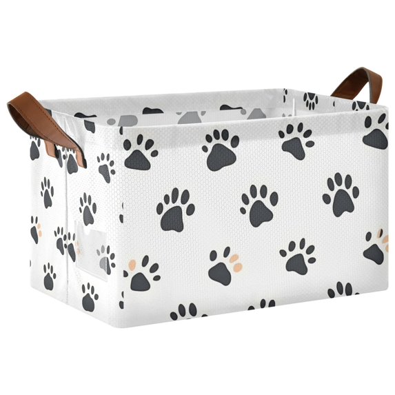 Yayeee Foldable Storage Basket for Shelves with Handles Waterproof Cloth Bins, Black Cartoon Cat Paw