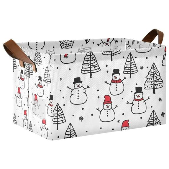 Yayeee Foldable Storage Basket for Shelves with Handles Waterproof Cloth Bins, Black Cartoon Snowmen