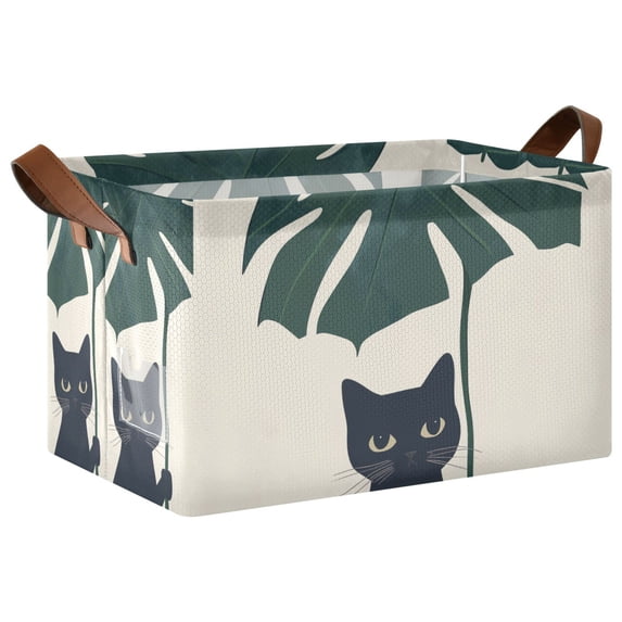 Yayeee Foldable Storage Basket for Shelves with Handles Waterproof Cloth Bins, Black Cat Plants