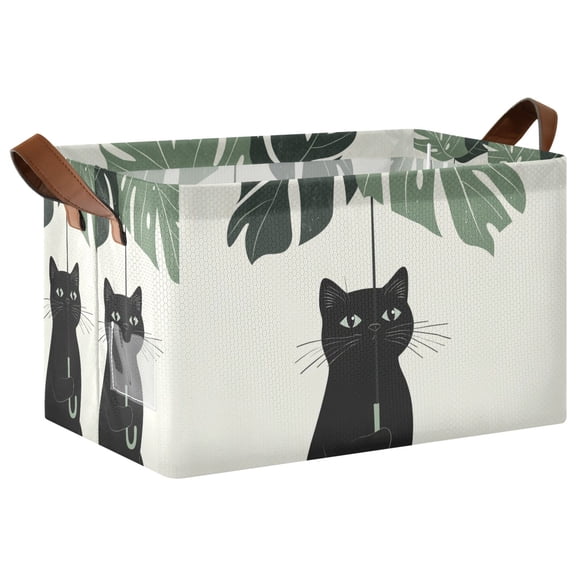 Yayeee Foldable Storage Basket for Shelves with Handles Waterproof Cloth Bins, Black Cat Umbrella