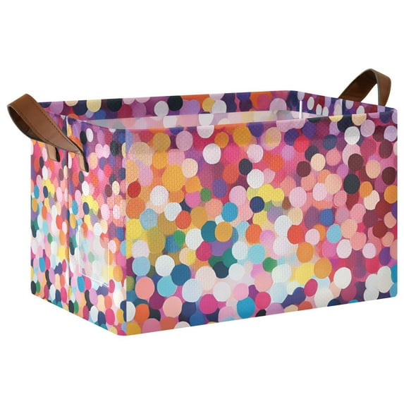 Yayeee Foldable Storage Basket for Shelves with Handles Waterproof Cloth Bins, Black Colorful Circles