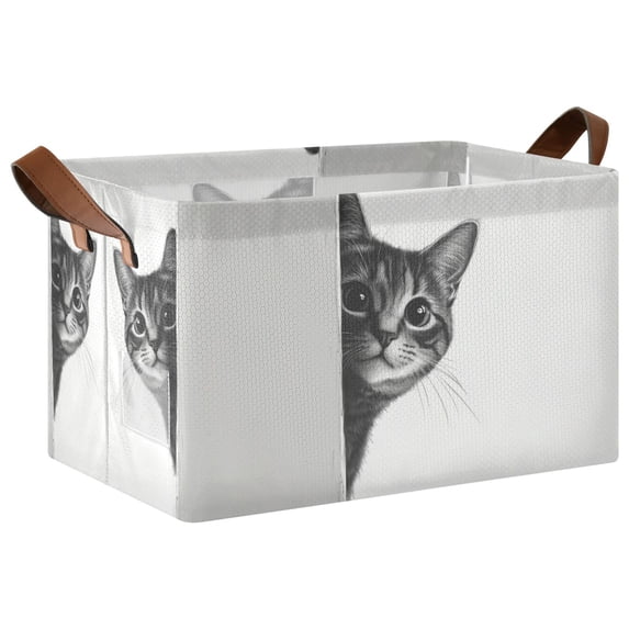 Yayeee Foldable Storage Basket for Shelves with Handles Waterproof Cloth Bins, Black Cute Cat
