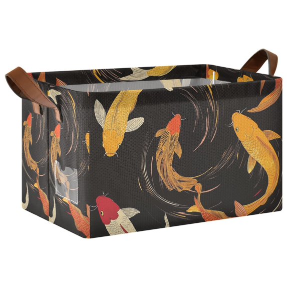 Yayeee Foldable Storage Basket for Shelves with Handles Waterproof Cloth Bins, Black Fish Pattern