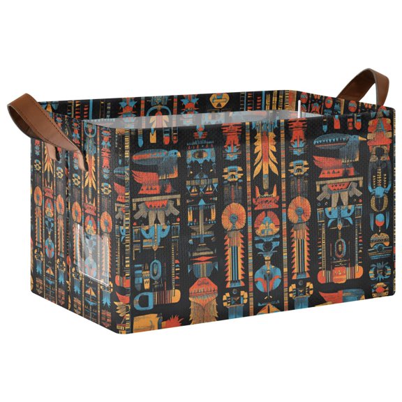 Yayeee Foldable Storage Basket for Shelves with Handles Waterproof Cloth Bins, Black Geometric