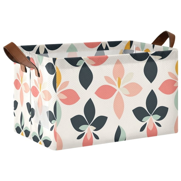 Yayeee Foldable Storage Basket for Shelves with Handles Waterproof Cloth Bins, Black Retro Flower
