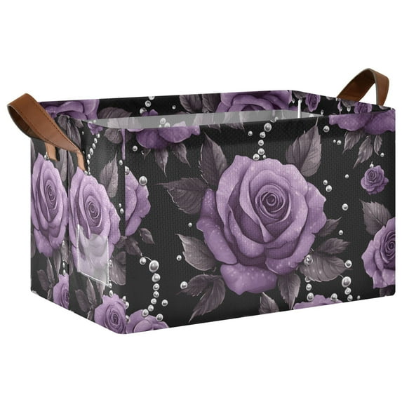 Yayeee Foldable Storage Basket for Shelves with Handles Waterproof Cloth Bins, Black Roses