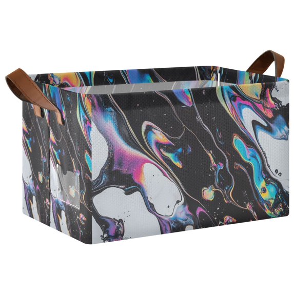 Yayeee Foldable Storage Basket for Shelves with Handles Waterproof Cloth Bins, Black