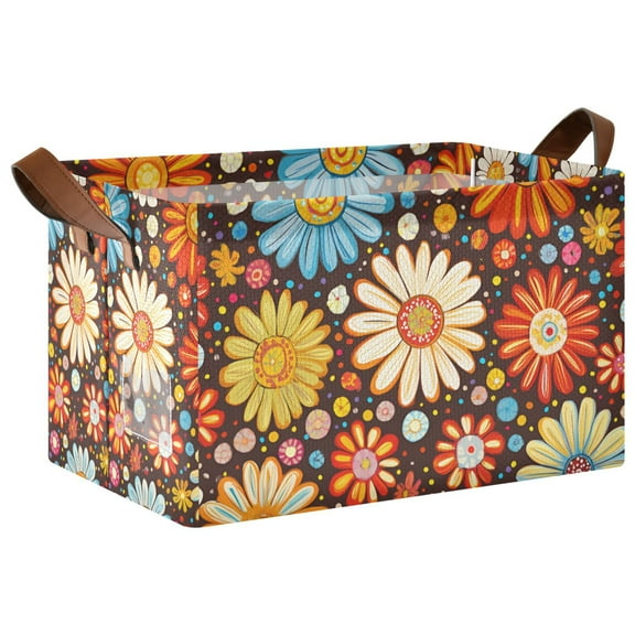 Yayeee Foldable Storage Basket for Shelves with Handles Waterproof Cloth Bins, Blooming Flowers