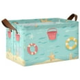 thumbnail image 1 of Yayeee Foldable Storage Basket for Shelves with Handles Waterproof Cloth Bins, Blue Beach Pattern, 1 of 7