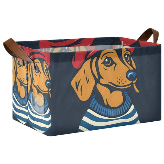 Yayeee Foldable Storage Basket for Shelves with Handles Waterproof Cloth Bins, Blue Dog Artist