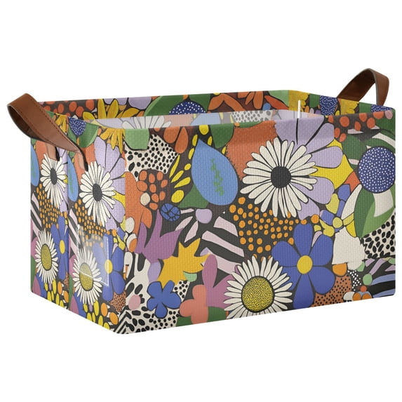 Yayeee Foldable Storage Basket for Shelves with Handles Waterproof Cloth Bins, Blue Floral