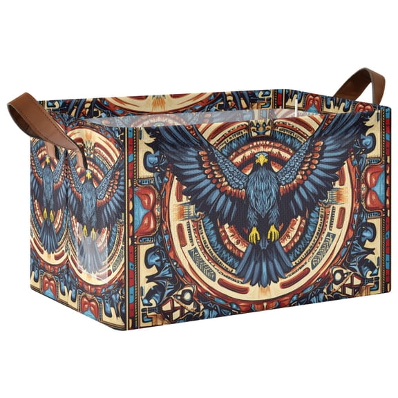 Yayeee Foldable Storage Basket for Shelves with Handles Waterproof Cloth Bins, Blue Geometric Eagle