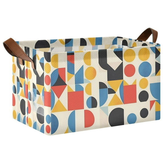 Yayeee Foldable Storage Basket for Shelves with Handles Waterproof Cloth Bins, Blue Geometric