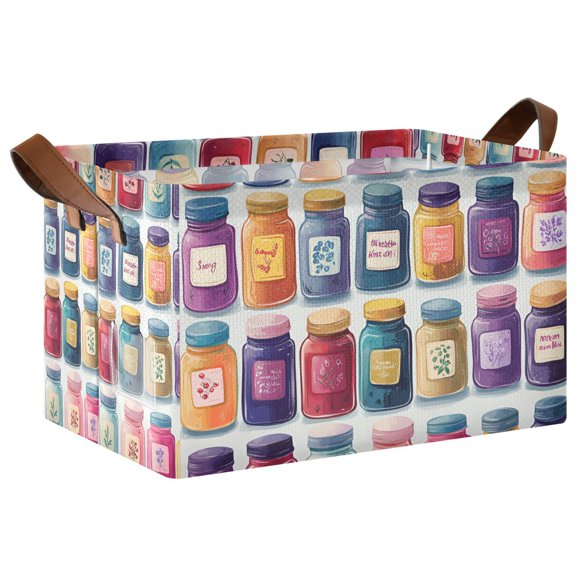 Yayeee Foldable Storage Basket for Shelves with Handles Waterproof Cloth Bins, Blue Jam Jars