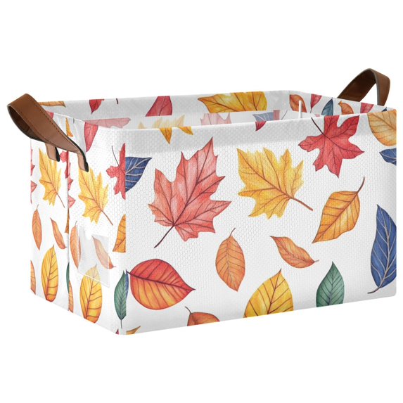 Yayeee Foldable Storage Basket for Shelves with Handles Waterproof Cloth Bins, Blue Leaves