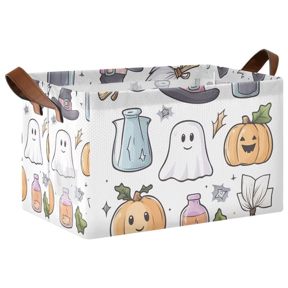 Yayeee Foldable Storage Basket for Shelves with Handles Waterproof Cloth Bins, Blue Magical Halloween