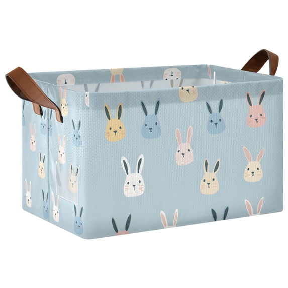 Yayeee Foldable Storage Basket for Shelves with Handles Waterproof Cloth Bins, Blue Rabbits