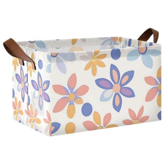 Yayeee Foldable Storage Basket for Shelves with Handles Waterproof Cloth Bins, Blue Retro Flower