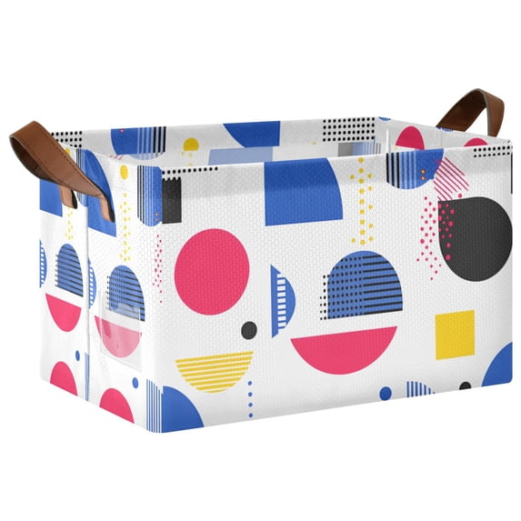 Yayeee Foldable Storage Basket for Shelves with Handles Waterproof Cloth Bins, Blue Retro Shapes