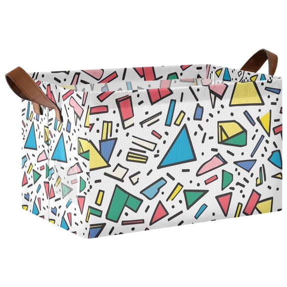 Yayeee Foldable Storage Basket for Shelves with Handles Waterproof Cloth Bins, Blue Triangles