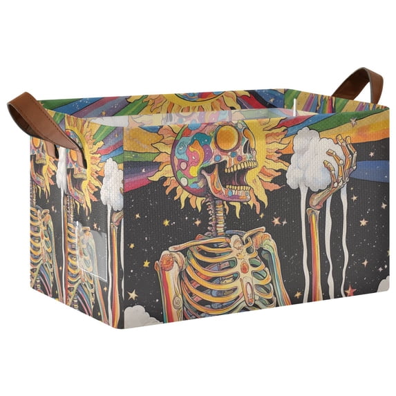 Yayeee Foldable Storage Basket for Shelves with Handles Waterproof Cloth Bins, Bright Skeleton