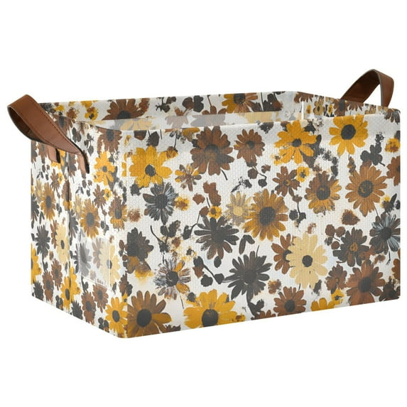 Yayeee Foldable Storage Basket for Shelves with Handles Waterproof Cloth Bins, Brown Flowers