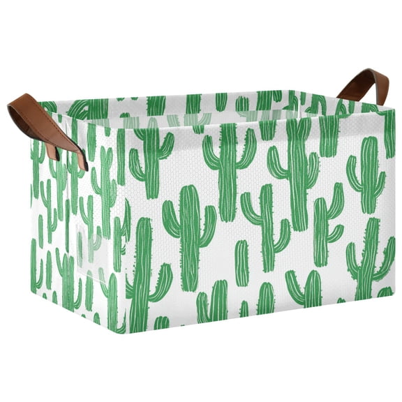 Yayeee Foldable Storage Basket for Shelves with Handles Waterproof Cloth Bins, Cactus Pattern