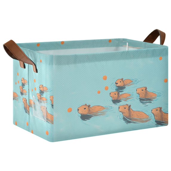 Yayeee Foldable Storage Basket for Shelves with Handles Waterproof Cloth Bins, Capybara Splash