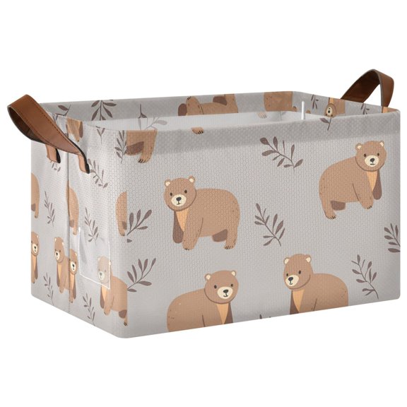 Yayeee Foldable Storage Basket for Shelves with Handles Waterproof Cloth Bins, Cartoon Bear