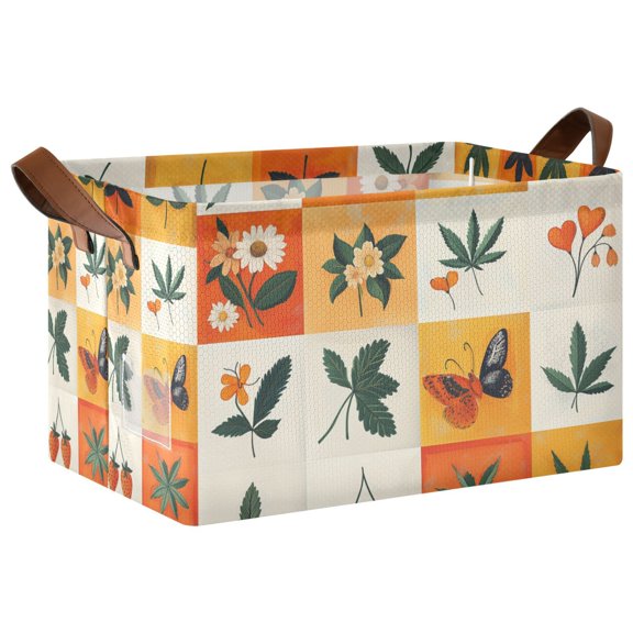 Yayeee Foldable Storage Basket for Shelves with Handles Waterproof Cloth Bins, Cartoon Plants