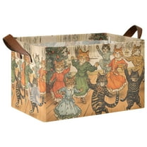 Yayeee Foldable Storage Basket for Shelves with Handles Waterproof Cloth Bins, Cats in Party