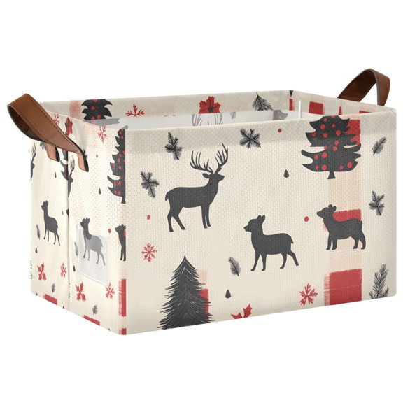 Yayeee Foldable Storage Basket for Shelves with Handles Waterproof Cloth Bins, Christmas Forest