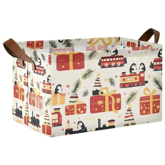 Yayeee Foldable Storage Basket for Shelves with Handles Waterproof Cloth Bins, Christmas Box Train