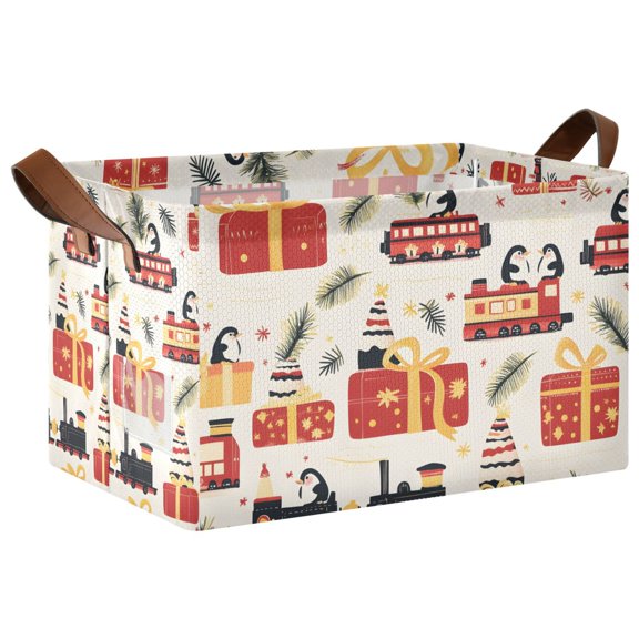 Yayeee Foldable Storage Basket for Shelves with Handles Waterproof Cloth Bins, Christmas Box Train