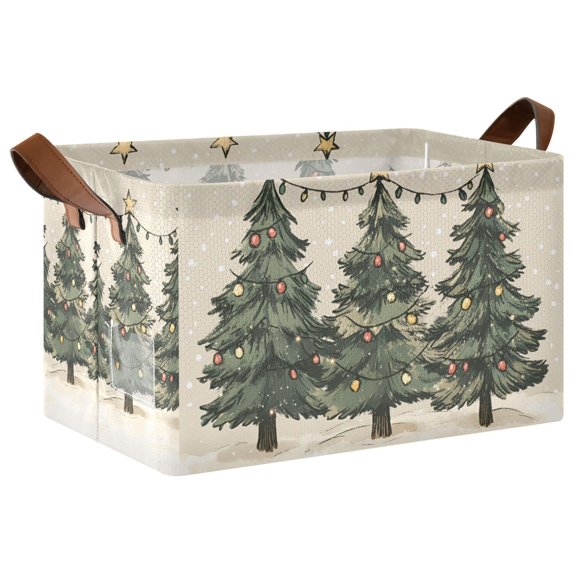 Yayeee Foldable Storage Basket for Shelves with Handles Waterproof Cloth Bins, Christmas Stars